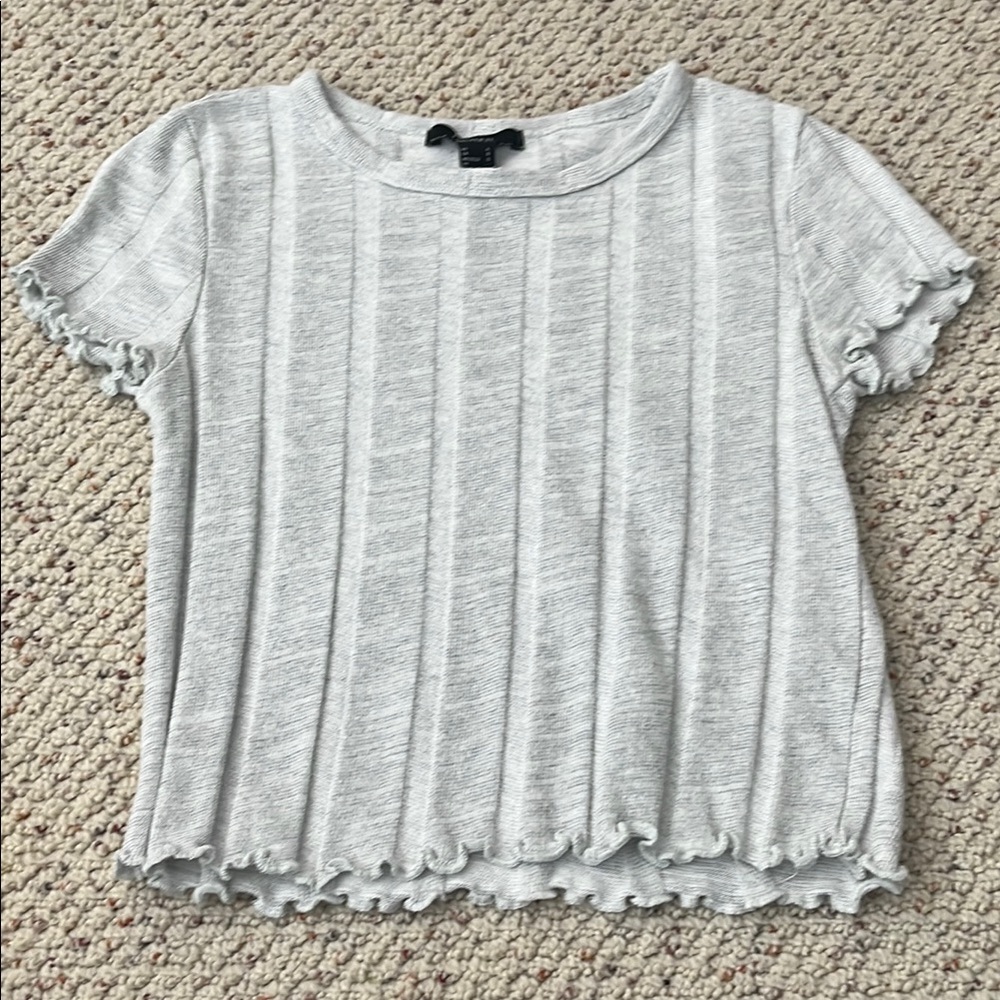 Forever 21 Gray Ribbed Ruffled Short Sleeve Tee